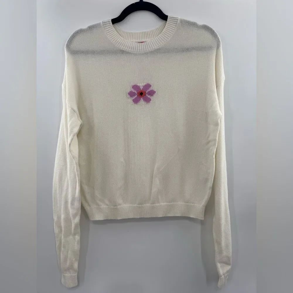 3For$20 Abound Floral White Sweater with Purple Flower size XS NWOT